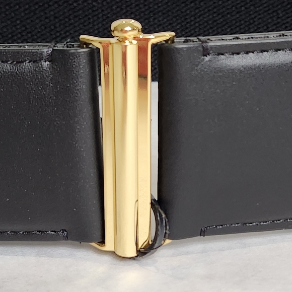 Size M Belt Interlock Stretch Belt Vegan leather Black Gold color RALPH LAUREN - Picture 9 of 13